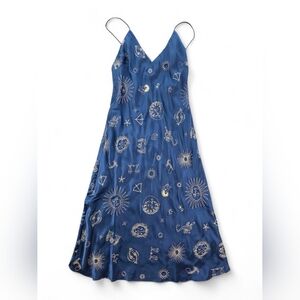 Réalisation Par The 1996 Zodiac Embroidered Silk Dress Blue Gold Astrology S